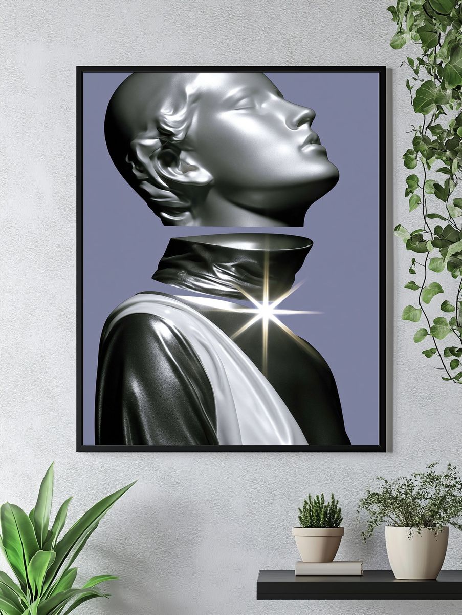 Surreal Metallic Bust Illustration Poster. — room view 4