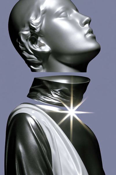 Surreal Metallic Bust Illustration Poster. poster