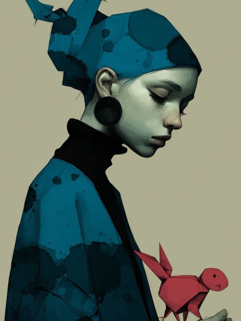Origami Girl Portrait Print. poster — illustration art