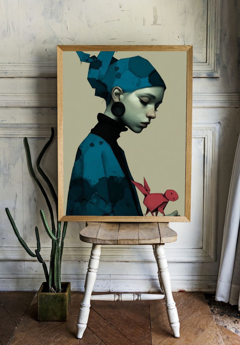 Origami Girl Portrait Print. — room view 1