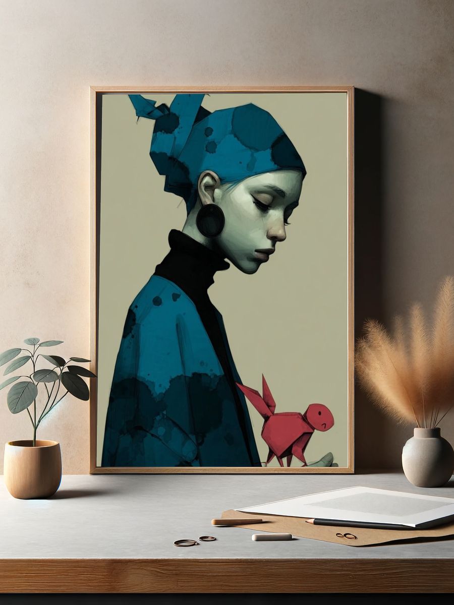 Origami Girl Portrait Print. — room view 2