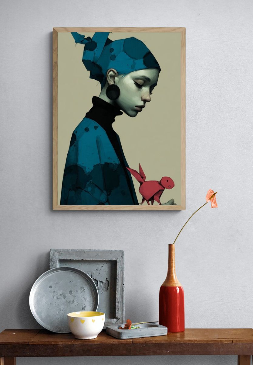 Origami Girl Portrait Print. — room view 3