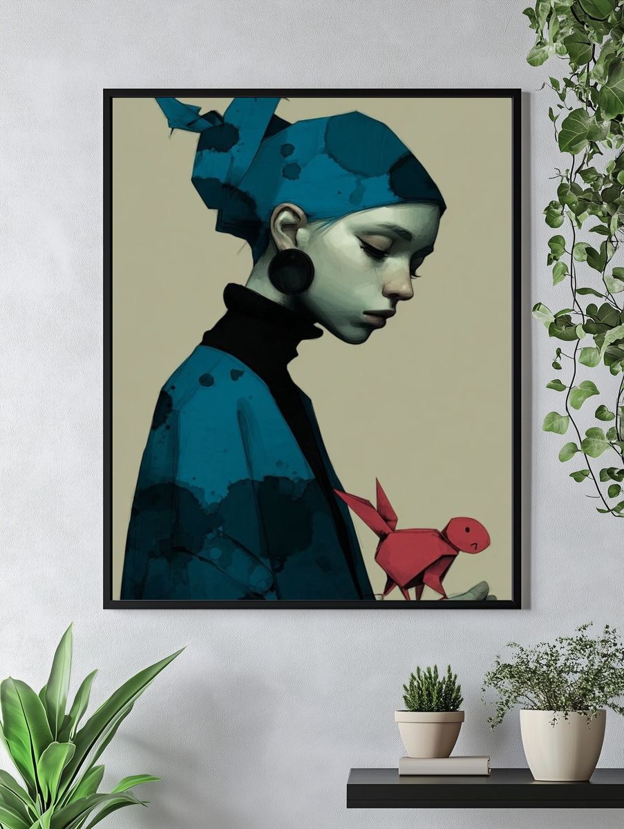 Origami Girl Portrait Print. — room view 4