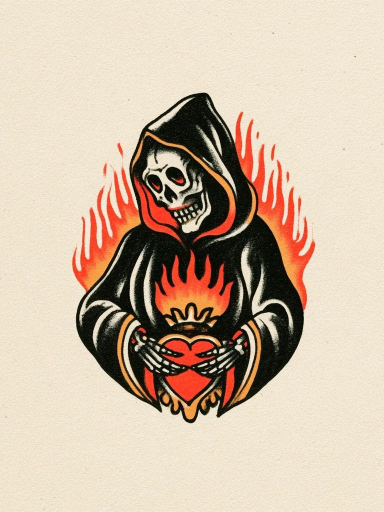 Grim Reaper Heart Flame Poster. poster detail