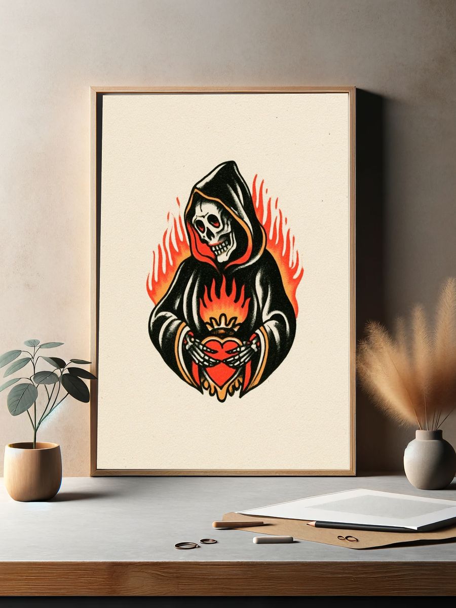 Grim Reaper Heart Flame Poster. — room view 2