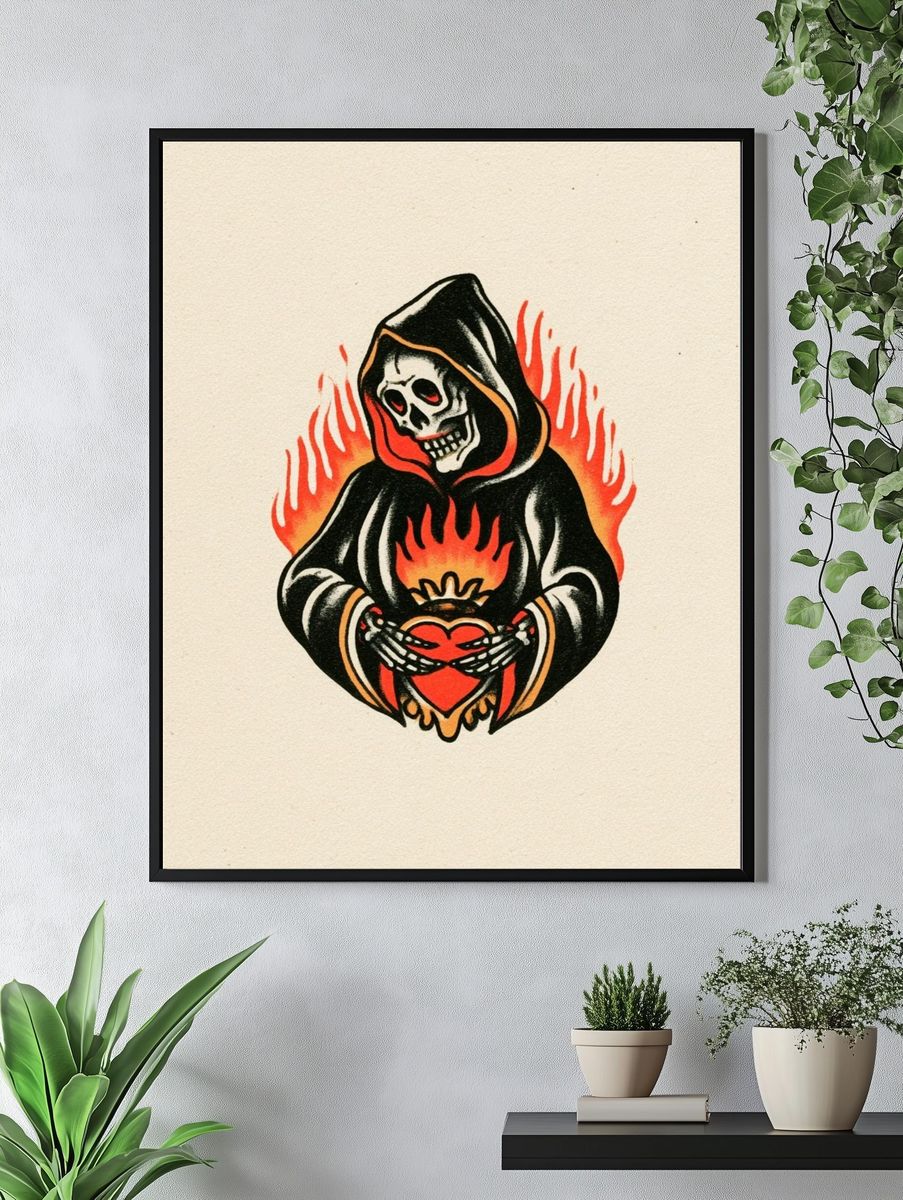 Grim Reaper Heart Flame Poster. — room view 4
