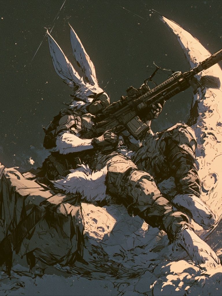 Moonlit Rabbit Sniper Illustration Poster. poster detail
