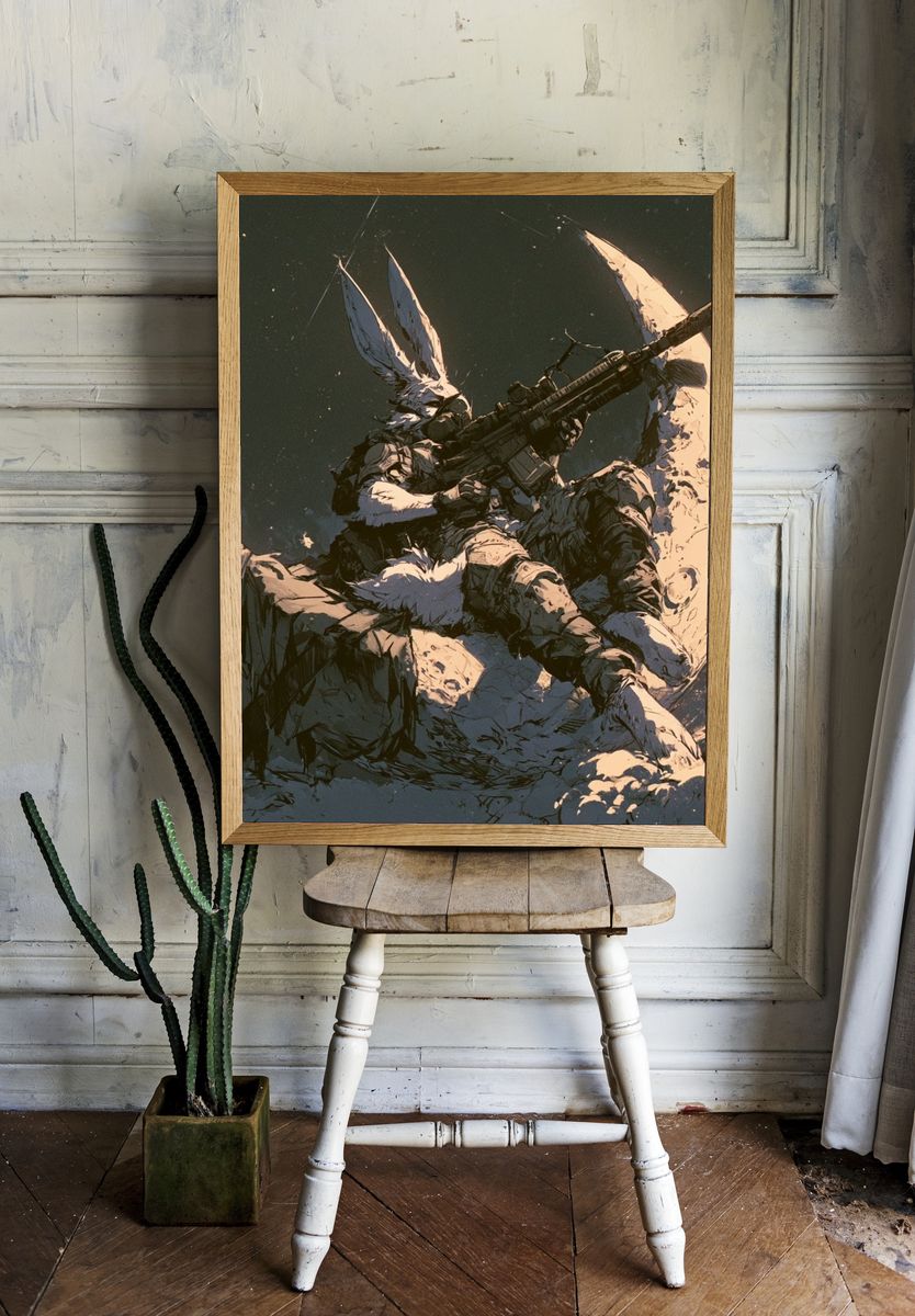 Moonlit Rabbit Sniper Illustration Poster. room preview
