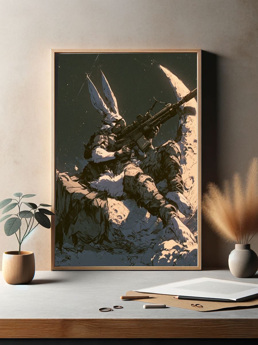 Moonlit Rabbit Sniper Illustration Poster. — room view 2