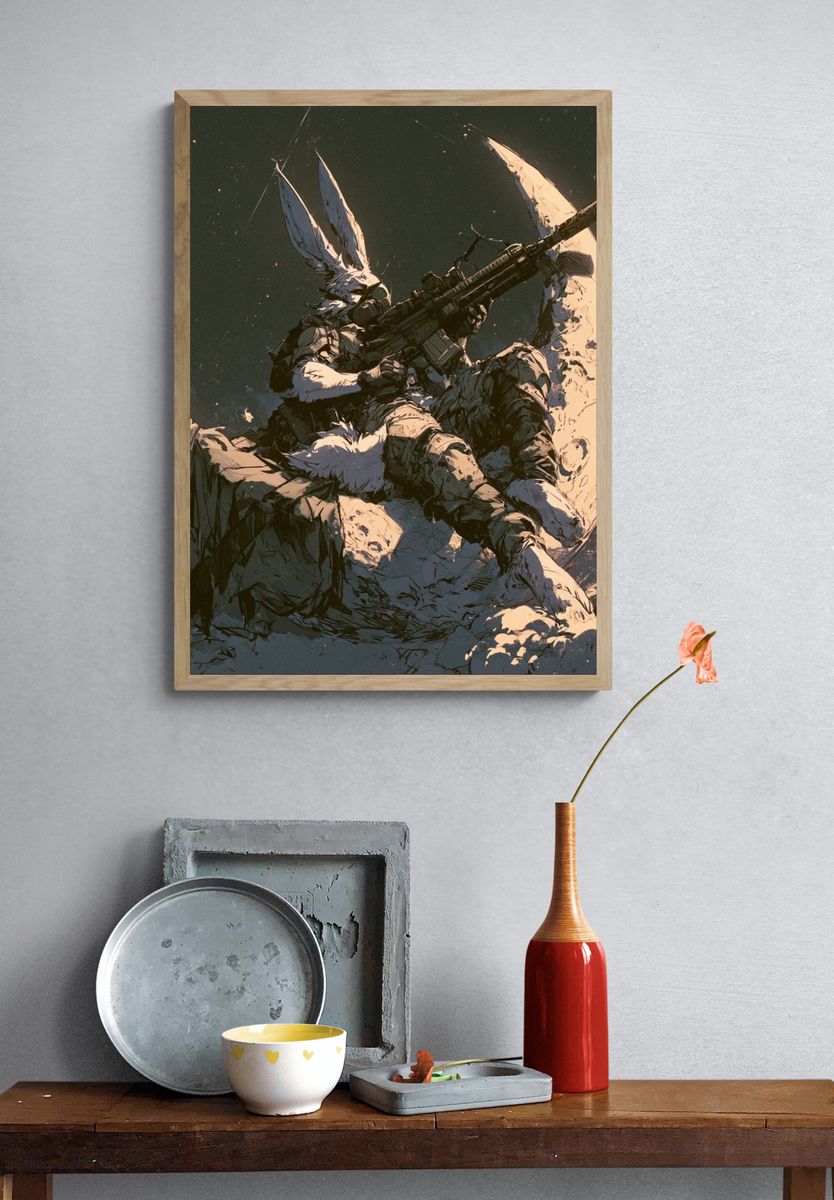 Moonlit Rabbit Sniper Illustration Poster. — room view 3