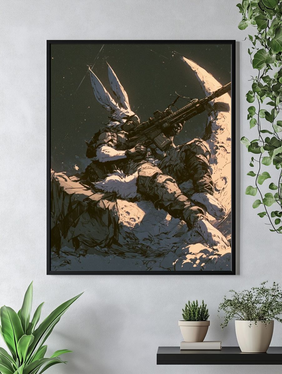 Moonlit Rabbit Sniper Illustration Poster. — room view 4