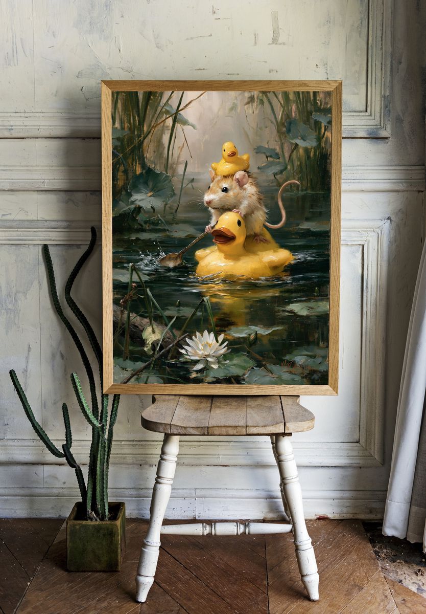 Duck Ride Mouse Illustration Poster. room preview