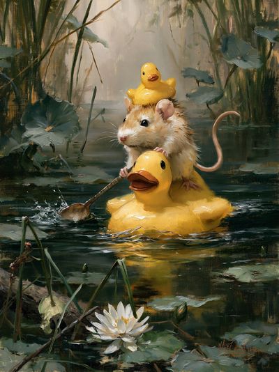 Duck Ride Mouse Illustration Poster. poster print