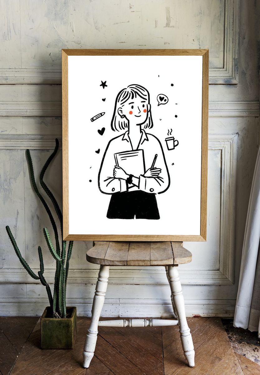 Girl with Notebook Illustration Poster. room preview