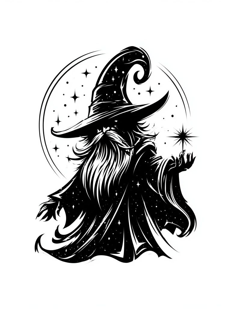 Wizard Silhouette Typography Print. poster detail