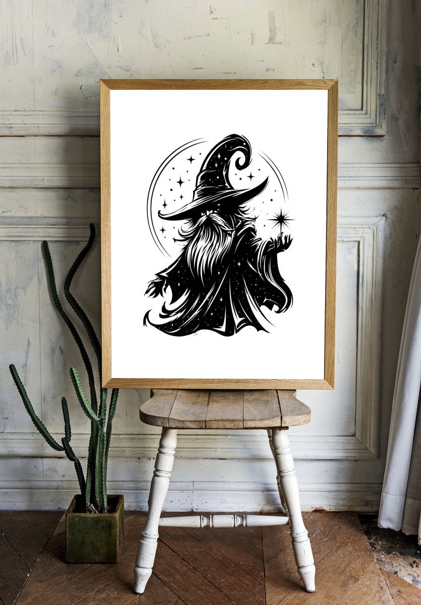 Wizard Silhouette Typography Print. — room view 1