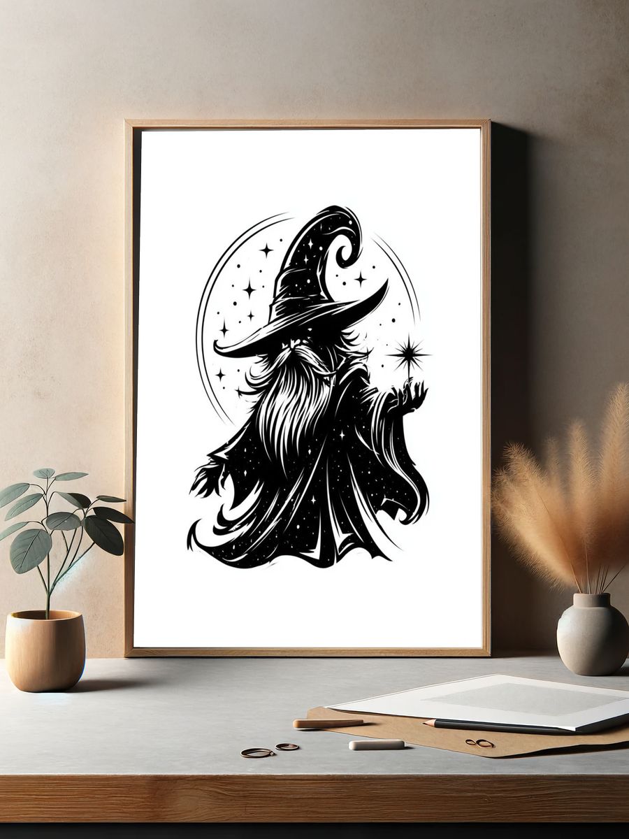 Wizard Silhouette Typography Print. — room view 2