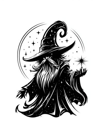 Wizard Silhouette Typography Print.