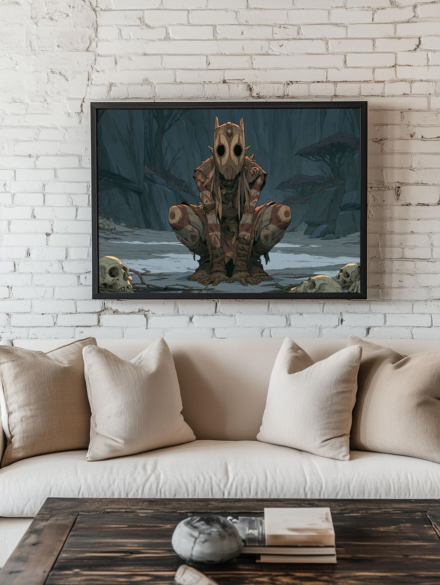 Masked Forest Guardian Print. room preview