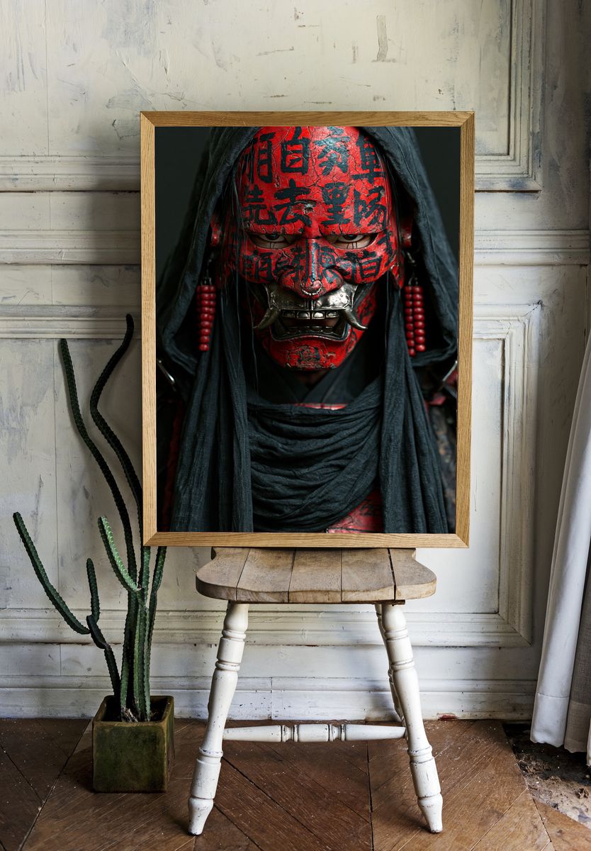 Red Oni Mask Portrait Poster. — room view 1