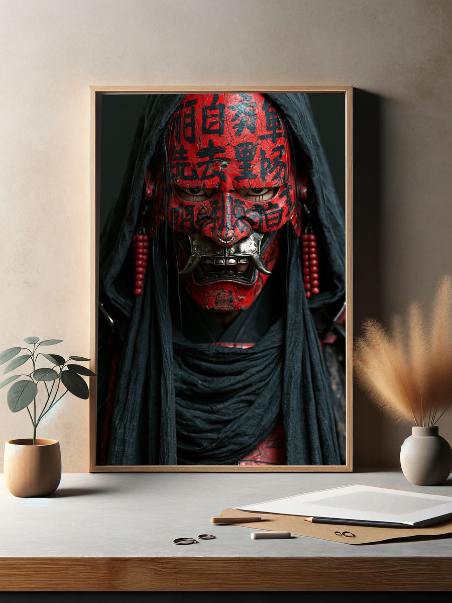 Red Oni Mask Portrait Poster. — room view 2