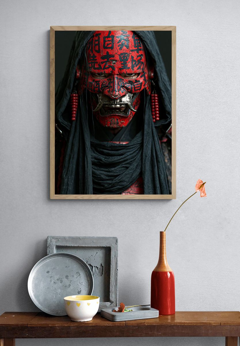 Red Oni Mask Portrait Poster. — room view 3