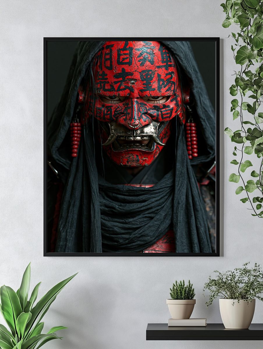 Red Oni Mask Portrait Poster. — room view 4