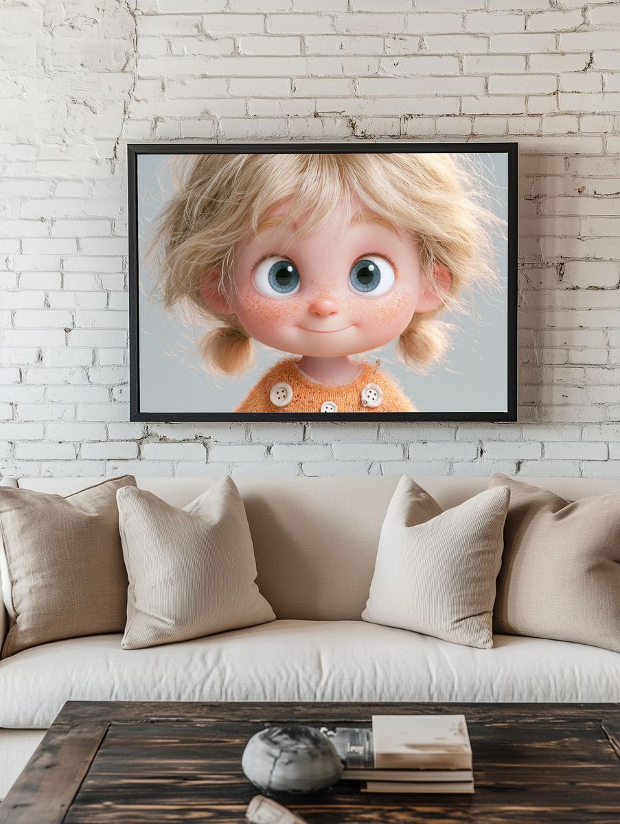 Freckled Doll Portrait Illustration Print. room preview