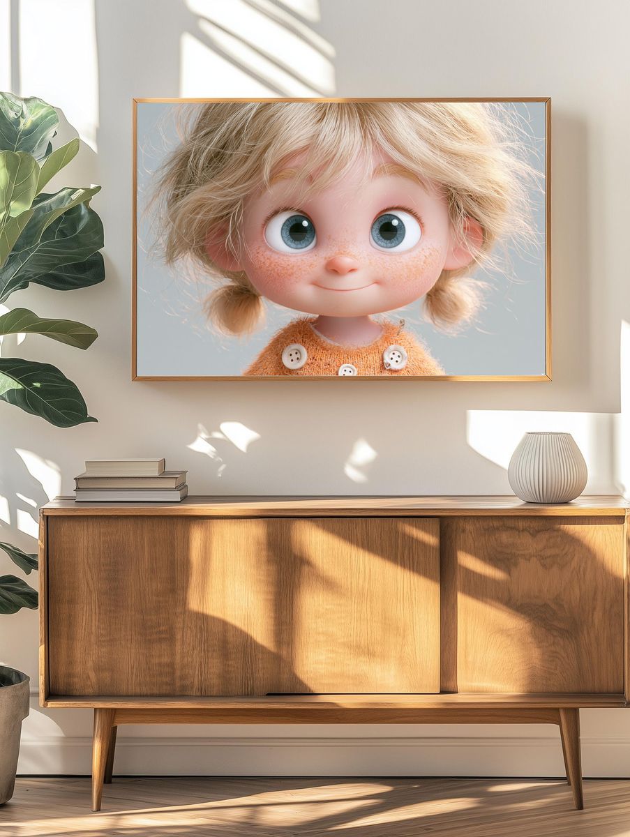 Freckled Doll Portrait Illustration Print. — room view 3