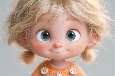 Freckled Doll Portrait Illustration Print.
