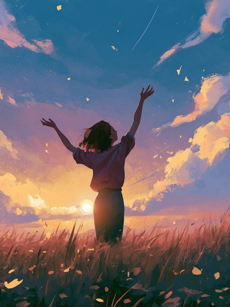 Sunset Meadow Silhouette Illustration Poster. poster — illustration art