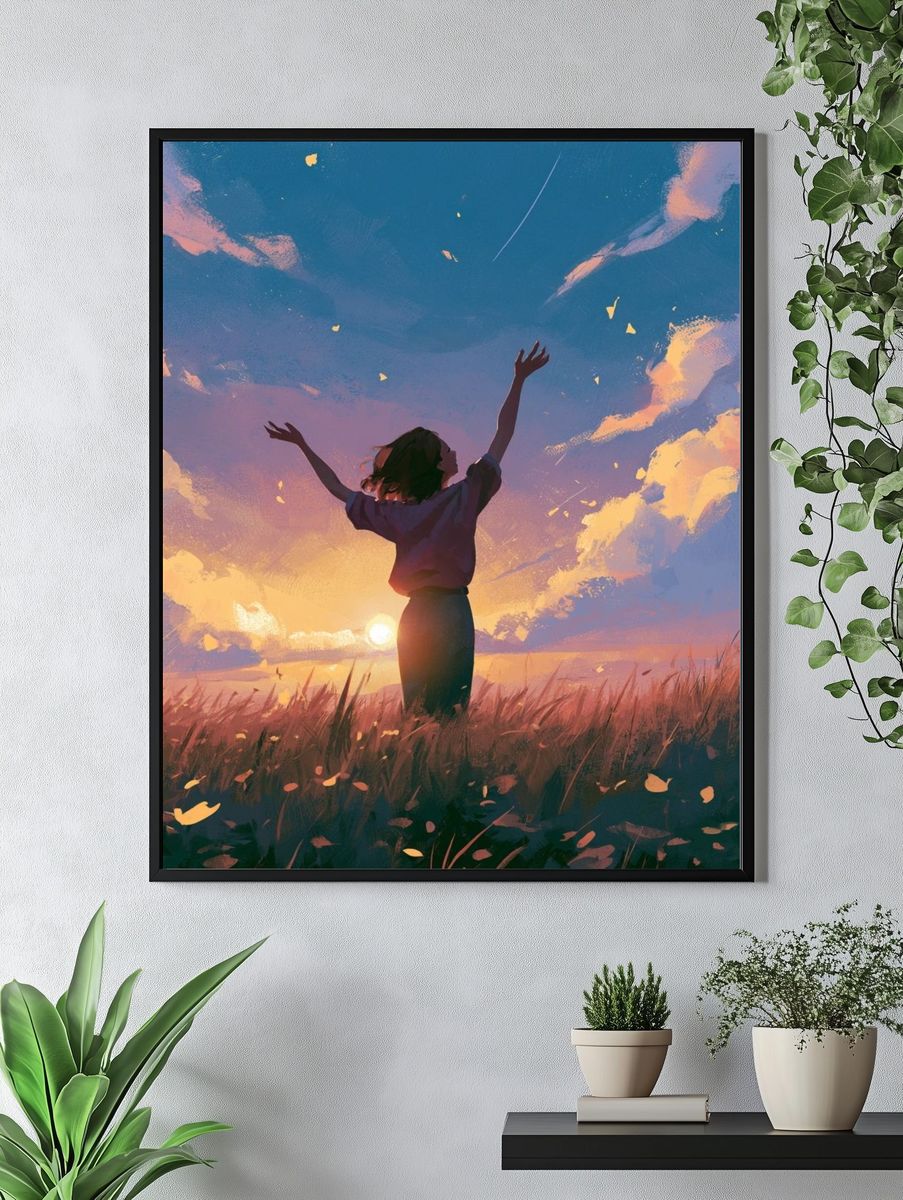 Sunset Meadow Silhouette Illustration Poster. — room view 4