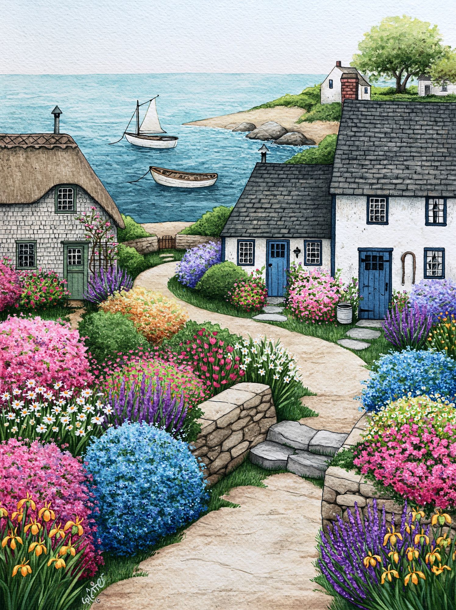 Coastal Cottage Garden Print. poster detail