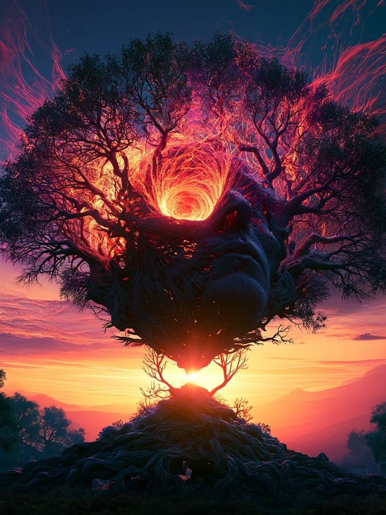 Ethereal Tree of Light Print. poster — illustration art