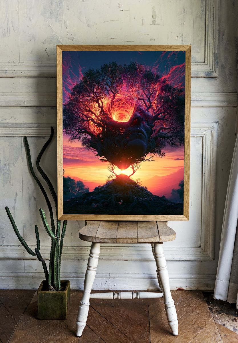Ethereal Tree of Light Print. room preview