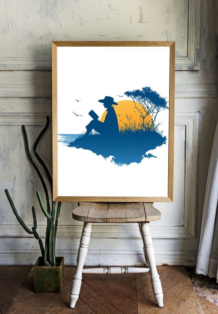 Sunset Reader Silhouette Print. room preview