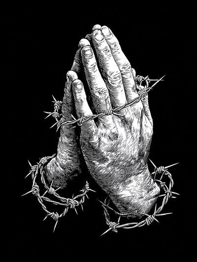 Praying Hands Barbed Wire Poster. poster