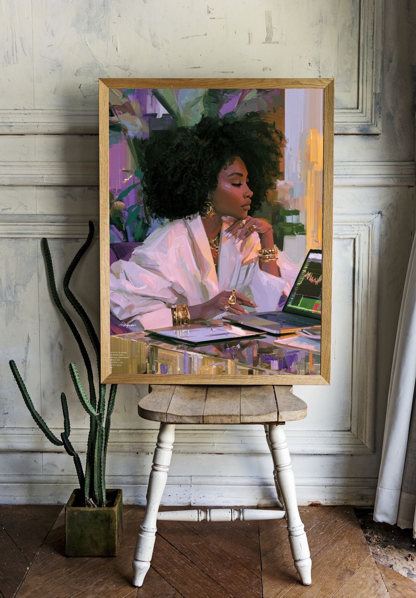 Confident Woman at Laptop Illustration Poster. — room view 1