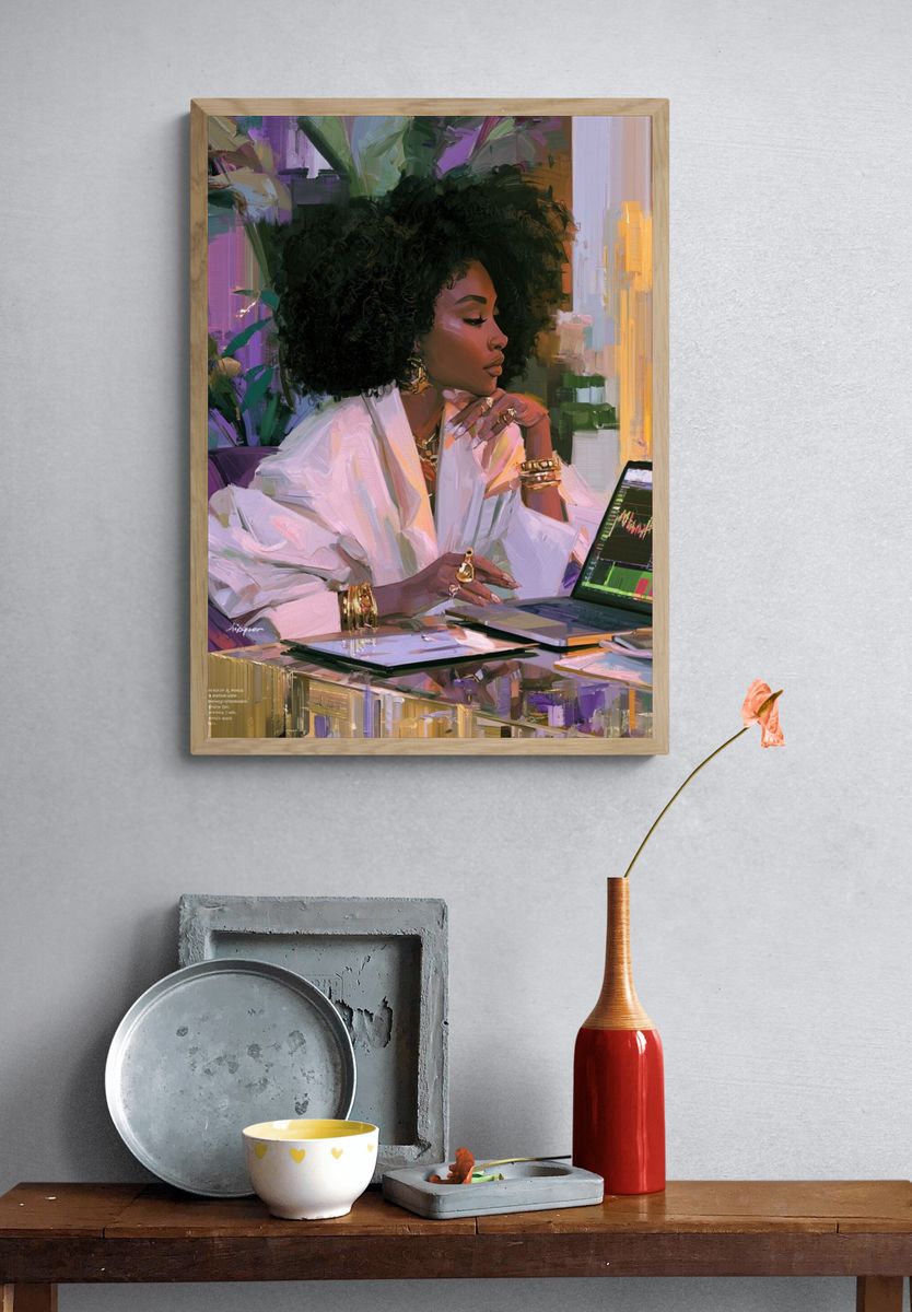 Confident Woman at Laptop Illustration Poster. — room view 3