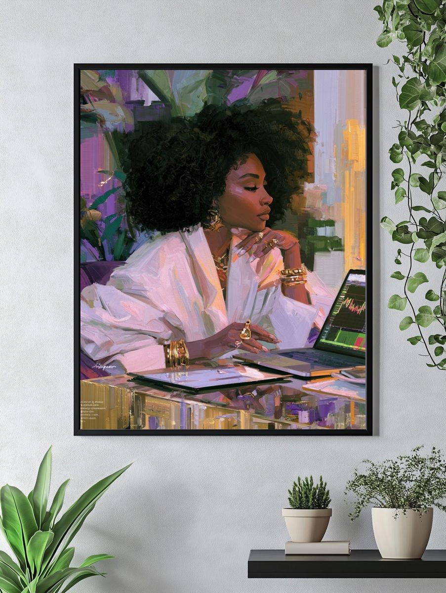 Confident Woman at Laptop Illustration Poster. — room view 4