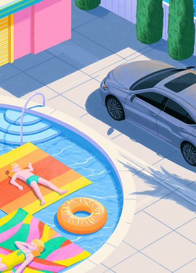 Poolside Summer Scene Illustration Poster.