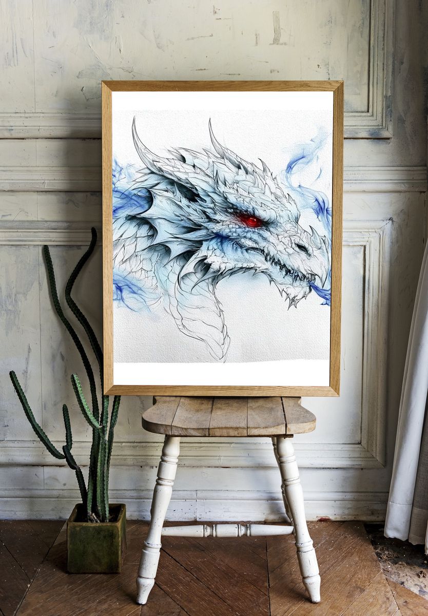 Ice Dragon Digital Art Poster. — room view 1