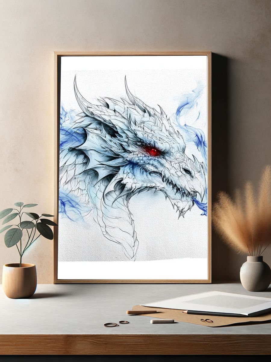 Ice Dragon Digital Art Poster. — room view 2