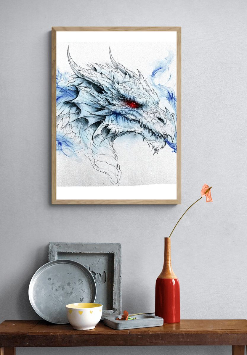 Ice Dragon Digital Art Poster. — room view 3