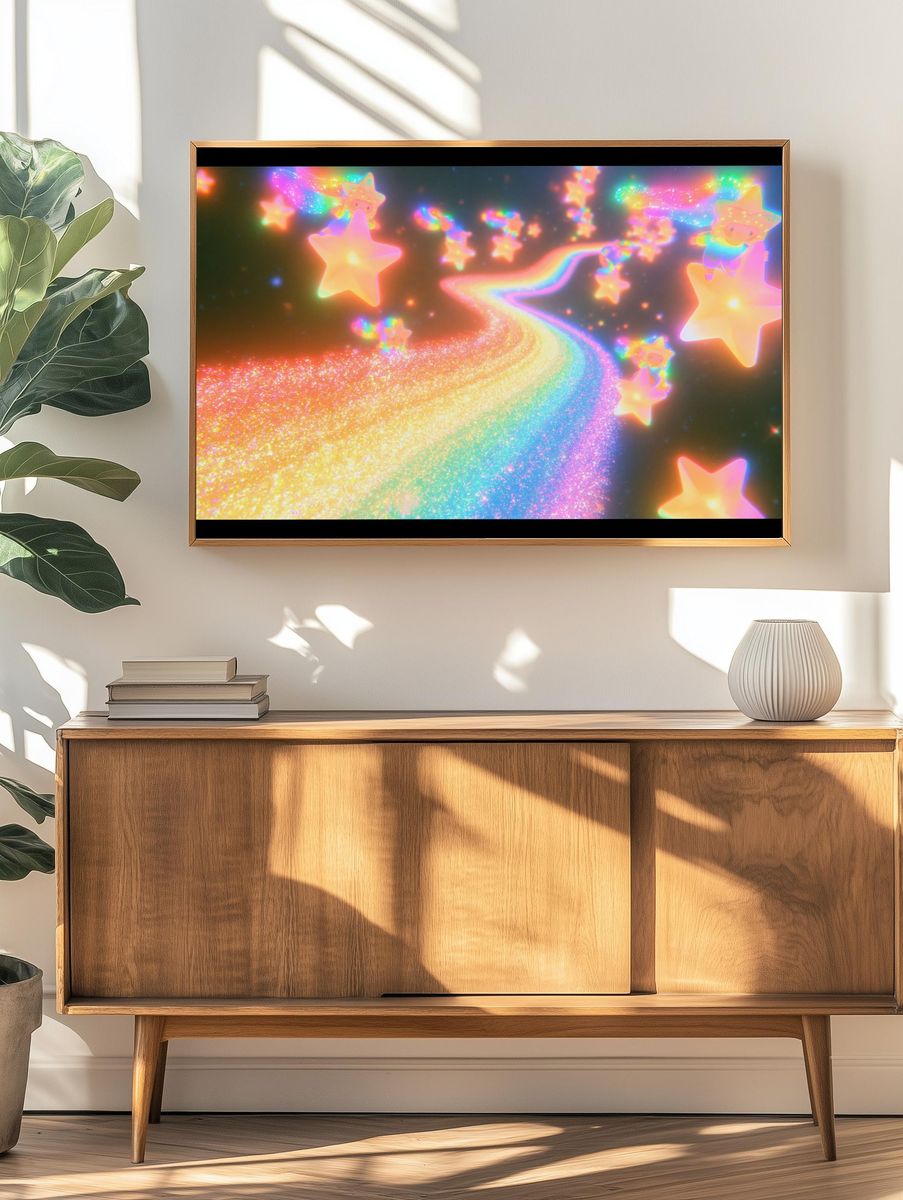 Rainbow Star Trail Illustration Poster. — room view 3
