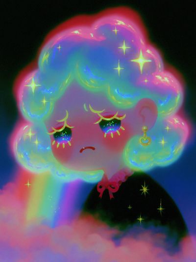Dreamy Neon Girl Portrait Print. poster