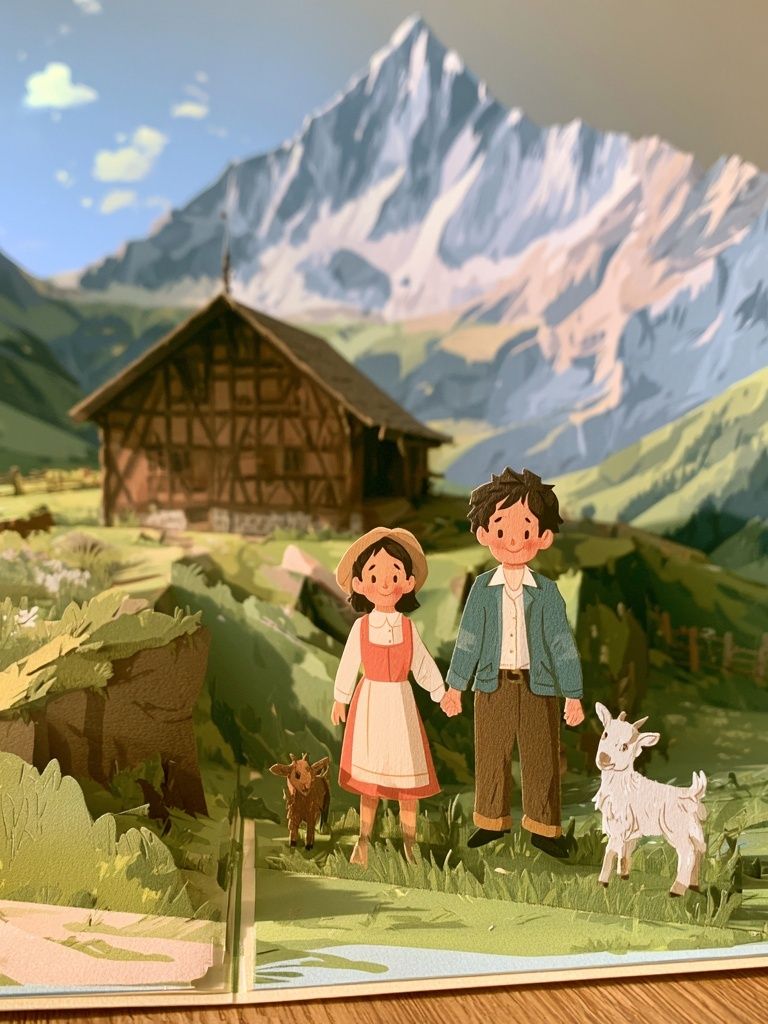 Alpine Paper Village Illustration Poster. poster detail