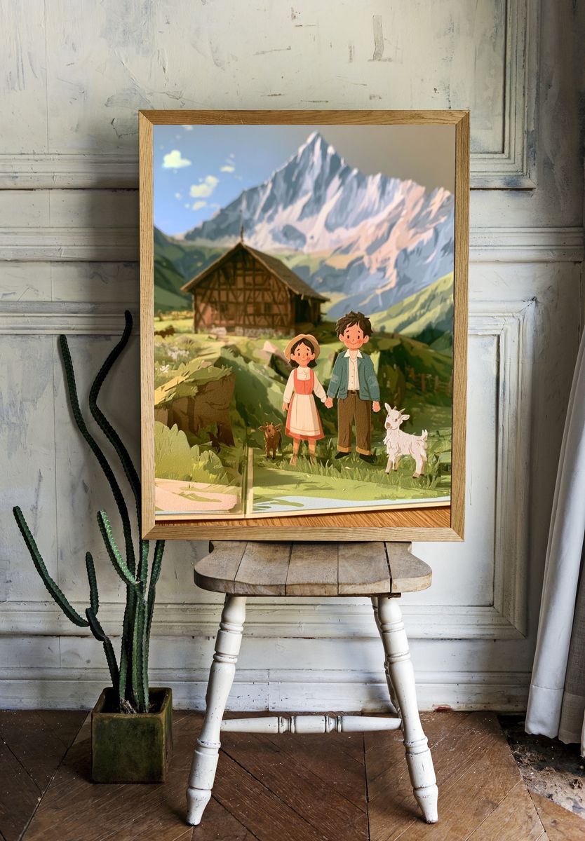 Alpine Paper Village Illustration Poster. — room view 1