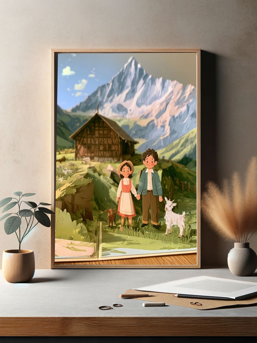 Alpine Paper Village Illustration Poster. — room view 2