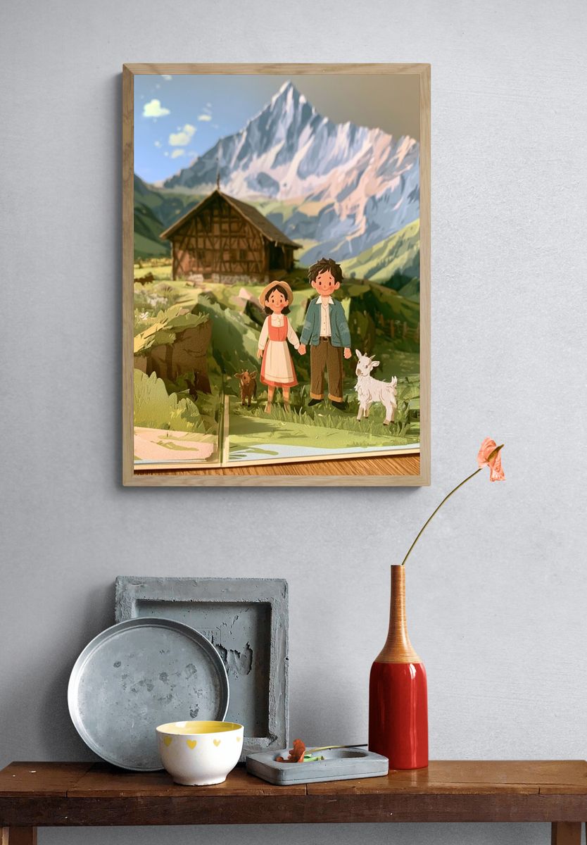 Alpine Paper Village Illustration Poster. — room view 3